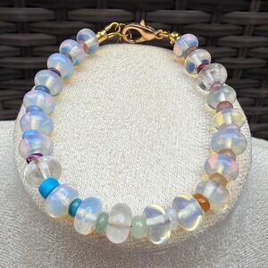 7-9" Adjustable Multicolor Ombre Rainbow Gemstone Bracelet, Opalite, Tourmaline